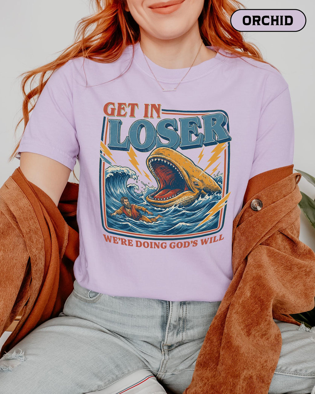 Get In Loser Were Doing Gods Will Shirt, Retro Jonah and the Whale T-Shirt, Christian Humor Tee