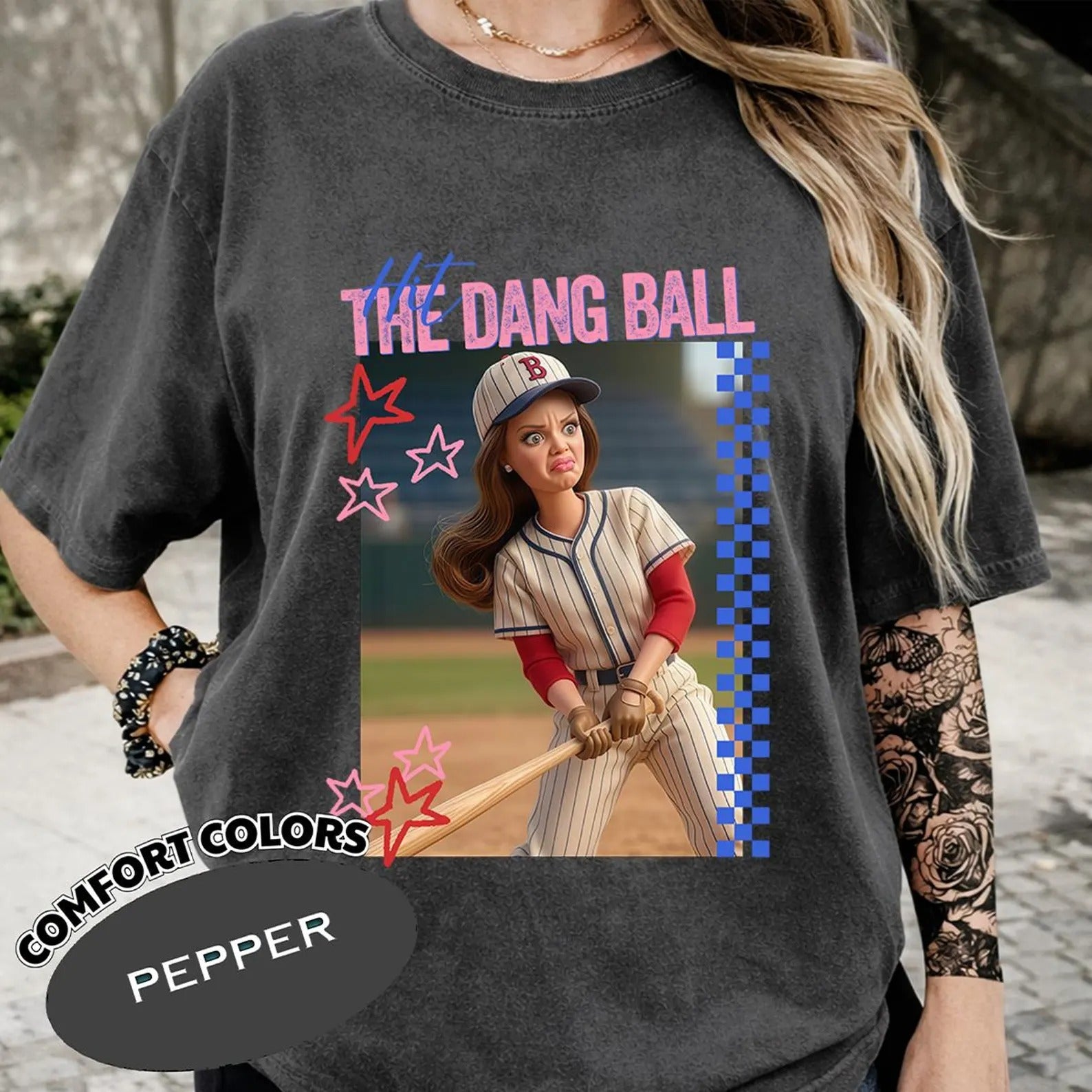 Comfort Colors Hit The Dang Ball Baseball Mom Shirt, Game Day Softball Tee